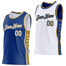 Charger l'image dans la galerie, Custom Reversible Royal White-Old Gold Double Side Star Sublimation Basketball Suit Jersey
