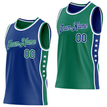 Laden Sie das Bild in den Galerie-Viewer, Custom Reversible Royal Kelly Green-White Double Side Star Sublimation Basketball Suit Jersey
