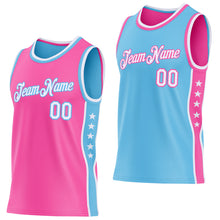 Laden Sie das Bild in den Galerie-Viewer, Custom Reversible Pink White-Sky Blue Double Side Star Sublimation Basketball Suit Jersey