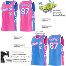 Charger l'image dans la galerie, Custom Reversible Pink White-Powder Blue Double Side Star Sublimation Basketball Suit Jersey