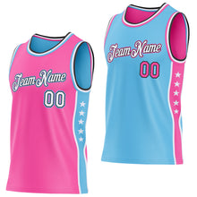 Load image into Gallery viewer, Custom Reversible Pink White Sky Blue-Black Double Side Star Sublimation Basketball Suit Jersey
