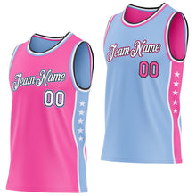 Laden Sie das Bild in den Galerie-Viewer, Custom Reversible Pink White Light Blue-Black Double Side Star Sublimation Basketball Suit Jersey