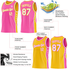 Load image into Gallery viewer, Custom Reversible Pink White-Gold Double Side Star Sublimation Basketball Suit Jersey