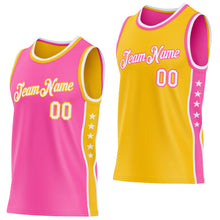 Load image into Gallery viewer, Custom Reversible Pink White-Gold Double Side Star Sublimation Basketball Suit Jersey