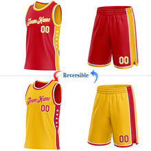 Laden Sie das Bild in den Galerie-Viewer, Custom Reversible Red White-Gold Double Side Star Sublimation Basketball Suit Jersey