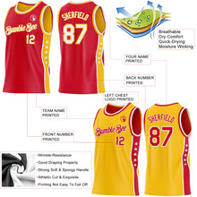 Laden Sie das Bild in den Galerie-Viewer, Custom Reversible Red White-Gold Double Side Star Sublimation Basketball Suit Jersey