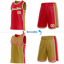 Laden Sie das Bild in den Galerie-Viewer, Custom Reversible Red White-Old Gold Double Side Star Sublimation Basketball Suit Jersey