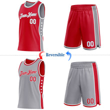 Load image into Gallery viewer, Custom Reversible Red White-Gray Double Side Star Sublimation Basketball Suit Jersey