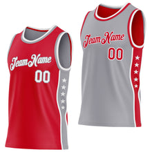 Load image into Gallery viewer, Custom Reversible Red White-Gray Double Side Star Sublimation Basketball Suit Jersey
