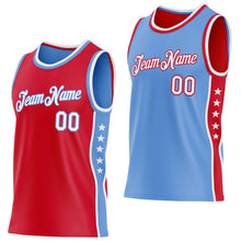 Laden Sie das Bild in den Galerie-Viewer, Custom Reversible Red White-Lakes Blue Double Side Star Sublimation Basketball Suit Jersey