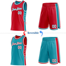 Загрузить изображение в средство просмотра галереи, Custom Reversible Red White-Teal Double Side Star Sublimation Basketball Suit Jersey