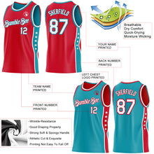 Загрузить изображение в средство просмотра галереи, Custom Reversible Red White-Teal Double Side Star Sublimation Basketball Suit Jersey