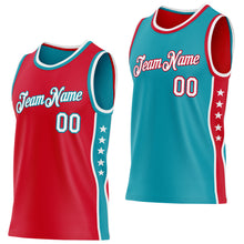 Загрузить изображение в средство просмотра галереи, Custom Reversible Red White-Teal Double Side Star Sublimation Basketball Suit Jersey