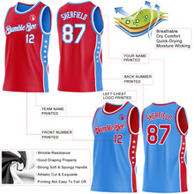 Laden Sie das Bild in den Galerie-Viewer, Custom Reversible Red White-Powder Blue Double Side Star Sublimation Basketball Suit Jersey