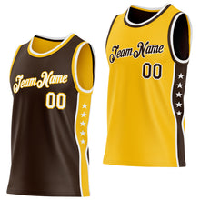 Laden Sie das Bild in den Galerie-Viewer, Custom Reversible Brown White-Gold Double Side Star Sublimation Basketball Suit Jersey