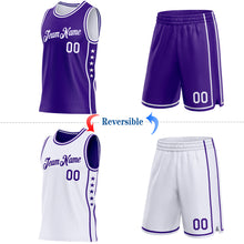 Загрузить изображение в средство просмотра галереи, Custom Reversible Purple White Double Side Star Sublimation Basketball Suit Jersey