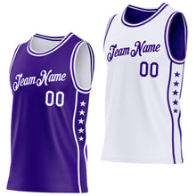 Загрузить изображение в средство просмотра галереи, Custom Reversible Purple White Double Side Star Sublimation Basketball Suit Jersey