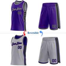 Load image into Gallery viewer, Custom Reversible Purple Black-Gray Double Side Star Sublimation Basketball Suit Jersey