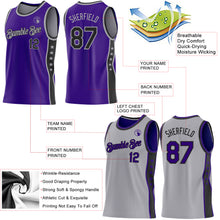 Load image into Gallery viewer, Custom Reversible Purple Black-Gray Double Side Star Sublimation Basketball Suit Jersey