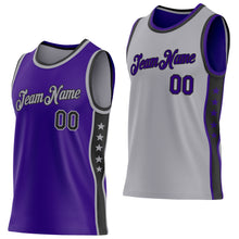 Load image into Gallery viewer, Custom Reversible Purple Black-Gray Double Side Star Sublimation Basketball Suit Jersey