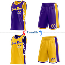 Load image into Gallery viewer, Custom Reversible Purple Gold-White Double Side Star Sublimation Basketball Suit Jersey