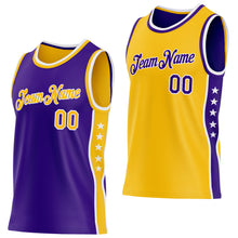 Load image into Gallery viewer, Custom Reversible Purple Gold-White Double Side Star Sublimation Basketball Suit Jersey