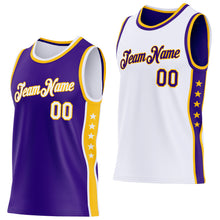 Charger l'image dans la galerie, Custom Reversible Purple White-Gold Double Side Star Sublimation Basketball Suit Jersey
