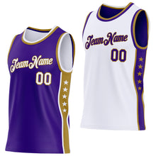 Load image into Gallery viewer, Custom Reversible Purple White-Old Gold Double Side Star Sublimation Basketball Suit Jersey