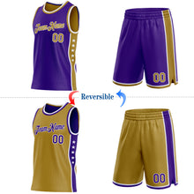 Charger l'image dans la galerie, Custom Reversible Purple Old Gold-White Double Side Star Sublimation Basketball Suit Jersey
