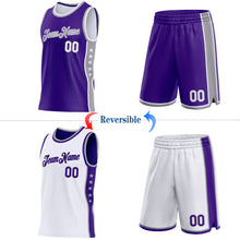 Загрузить изображение в средство просмотра галереи, Custom Reversible Purple White-Gray Double Side Star Sublimation Basketball Suit Jersey