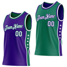 Загрузить изображение в средство просмотра галереи, Custom Reversible Purple White-Kelly Green Double Side Star Sublimation Basketball Suit Jersey