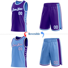 Laden Sie das Bild in den Galerie-Viewer, Custom Reversible Purple White-Lakes Blue Double Side Star Sublimation Basketball Suit Jersey