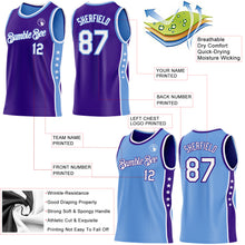 Laden Sie das Bild in den Galerie-Viewer, Custom Reversible Purple White-Lakes Blue Double Side Star Sublimation Basketball Suit Jersey
