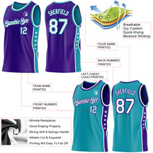 Laden Sie das Bild in den Galerie-Viewer, Custom Reversible Purple White-Teal Double Side Star Sublimation Basketball Suit Jersey