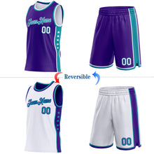 Laden Sie das Bild in den Galerie-Viewer, Custom Reversible Purple White-Teal Double Side Star Sublimation Basketball Suit Jersey