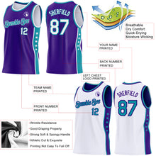 Laden Sie das Bild in den Galerie-Viewer, Custom Reversible Purple White-Teal Double Side Star Sublimation Basketball Suit Jersey