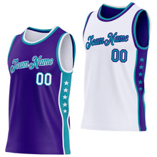 Laden Sie das Bild in den Galerie-Viewer, Custom Reversible Purple White-Teal Double Side Star Sublimation Basketball Suit Jersey