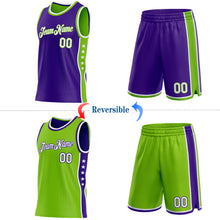 Laden Sie das Bild in den Galerie-Viewer, Custom Reversible Purple White-Neon Green Double Side Star Sublimation Basketball Suit Jersey