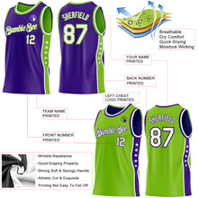 Laden Sie das Bild in den Galerie-Viewer, Custom Reversible Purple White-Neon Green Double Side Star Sublimation Basketball Suit Jersey