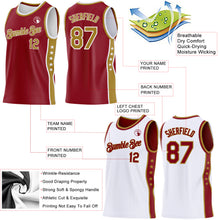 Load image into Gallery viewer, Custom Reversible Crimson Old Gold-White Double Side Star Sublimation Basketball Suit Jersey