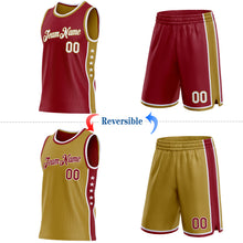 Load image into Gallery viewer, Custom Reversible Crimson White-Old Gold Double Side Star Sublimation Basketball Suit Jersey