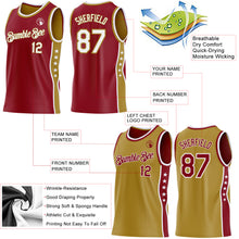 Load image into Gallery viewer, Custom Reversible Crimson White-Old Gold Double Side Star Sublimation Basketball Suit Jersey