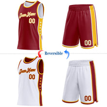 Load image into Gallery viewer, Custom Reversible Crimson White-Gold Double Side Star Sublimation Basketball Suit Jersey