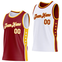 Load image into Gallery viewer, Custom Reversible Crimson White-Gold Double Side Star Sublimation Basketball Suit Jersey