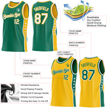 Laden Sie das Bild in den Galerie-Viewer, Custom Reversible Kelly Green White-Gold Double Side Star Sublimation Basketball Suit Jersey