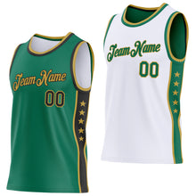 Laden Sie das Bild in den Galerie-Viewer, Custom Reversible Kelly Green Black-Old Gold Double Side Star Sublimation Basketball Suit Jersey