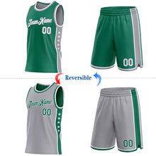 Charger l'image dans la galerie, Custom Reversible Kelly Green White-Gray Double Side Star Sublimation Basketball Suit Jersey