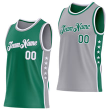 Charger l'image dans la galerie, Custom Reversible Kelly Green White-Gray Double Side Star Sublimation Basketball Suit Jersey