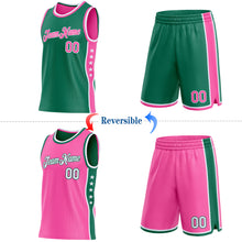 Load image into Gallery viewer, Custom Reversible Kelly Green Pink-White Double Side Star Sublimation Basketball Suit Jersey