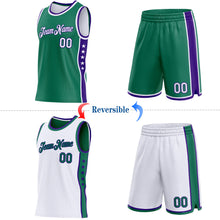 Laden Sie das Bild in den Galerie-Viewer, Custom Reversible Kelly Green White-Purple Double Side Star Sublimation Basketball Suit Jersey